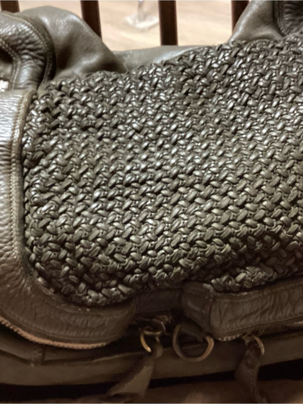 Woven Leather Hobo Bag in Olive